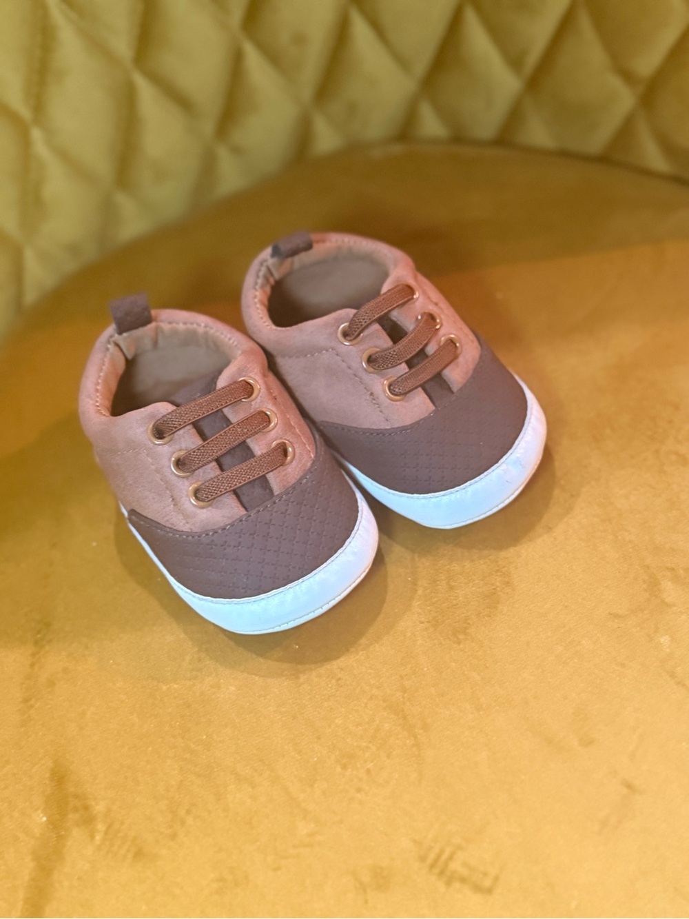 Josmo Brown and White Baby Slip-On Walker Shoes